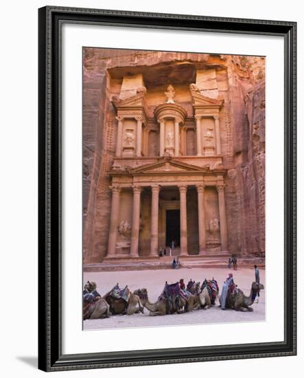 Camels at the Facade of Treasury (Al Khazneh), Petra, Jordan-Keren Su-Framed Photographic Print