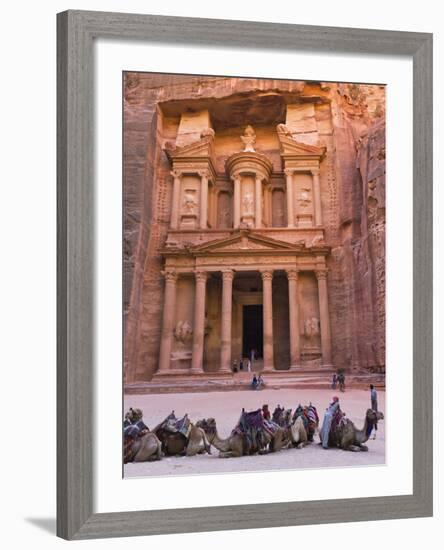 Camels at the Facade of Treasury (Al Khazneh), Petra, Jordan-Keren Su-Framed Photographic Print