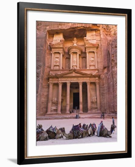 Camels at the Facade of Treasury (Al Khazneh), Petra, Jordan-Keren Su-Framed Photographic Print