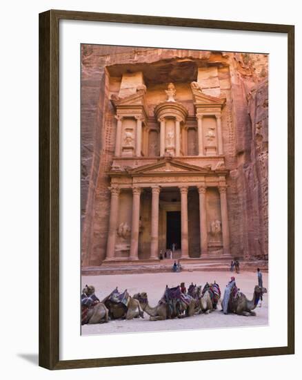 Camels at the Facade of Treasury (Al Khazneh), Petra, Jordan-Keren Su-Framed Photographic Print