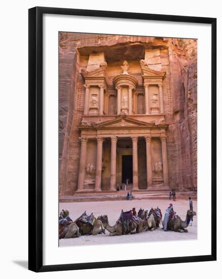 Camels at the Facade of Treasury (Al Khazneh), Petra, Jordan-Keren Su-Framed Photographic Print