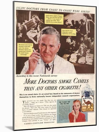 Camels, Cigarettes Smoking Medical, USA, 1946-null-Mounted Giclee Print