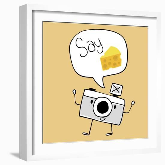 Camera Cartoon Say Cheese-Sergio Hayashi-Framed Art Print