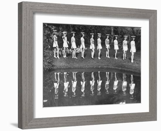 Camera Models at Cypress Gardens, Walking with Blocks on Their Heads For Balance and Posture-Bernard Hoffman-Framed Photographic Print