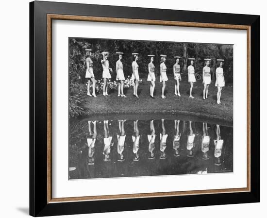 Camera Models at Cypress Gardens, Walking with Blocks on Their Heads For Balance and Posture-Bernard Hoffman-Framed Photographic Print