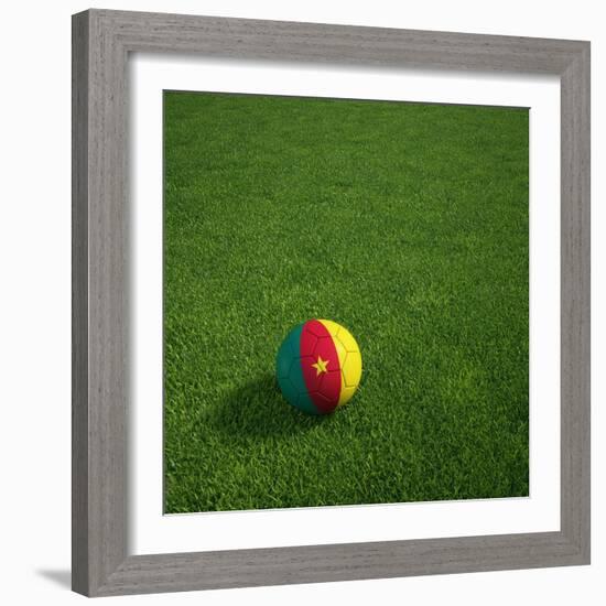 Cameroonian Soccerball Lying on Grass-zentilia-Framed Art Print