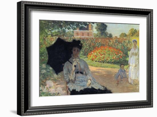 Camille In The Garden with Jean and His Nanny-Claude Monet-Framed Art Print
