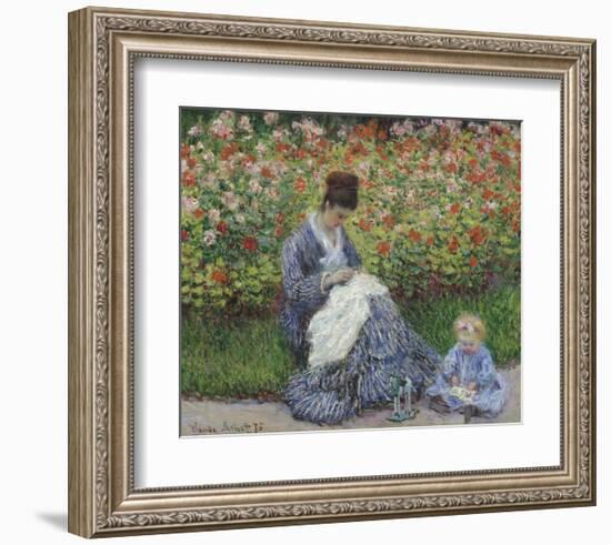 Camille Monet and a Child in the Artist's Garden in Argenteuil, 1875-Claude Monet-Framed Art Print