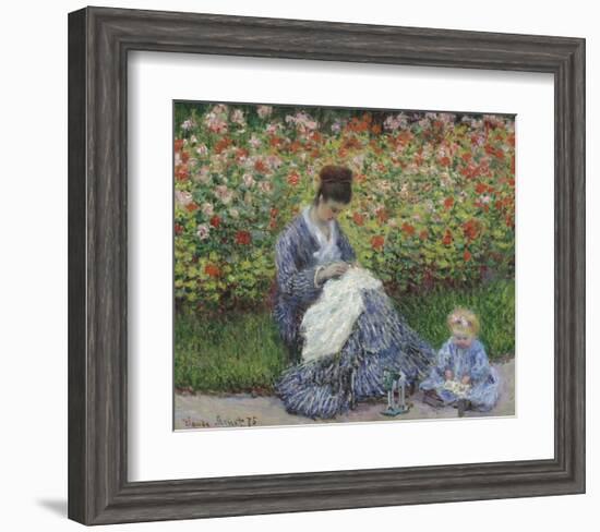 Camille Monet and a Child in the Artist's Garden in Argenteuil, 1875-Claude Monet-Framed Art Print