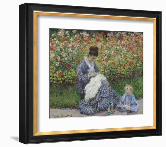 Camille Monet and a Child in the Artist's Garden in Argenteuil, 1875-Claude Monet-Framed Art Print