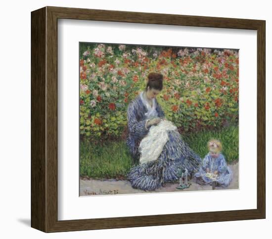 Camille Monet and a Child in the Artist's Garden in Argenteuil, 1875-Claude Monet-Framed Art Print