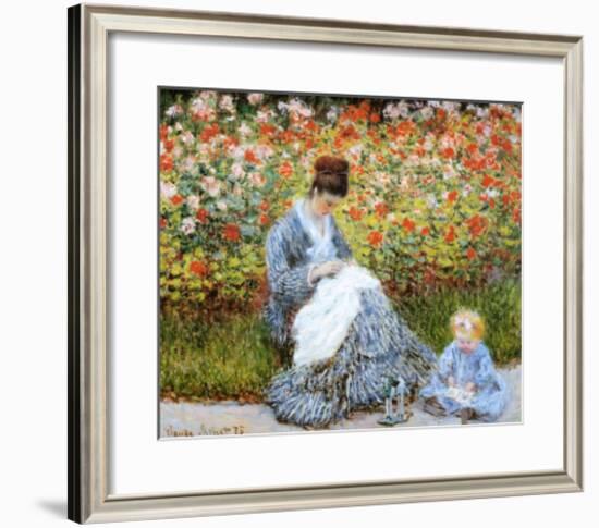 Camille Monet & Child in Artists Garden-Claude Monet-Framed Art Print