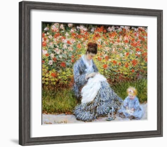 Camille Monet & Child in Artists Garden-Claude Monet-Framed Art Print