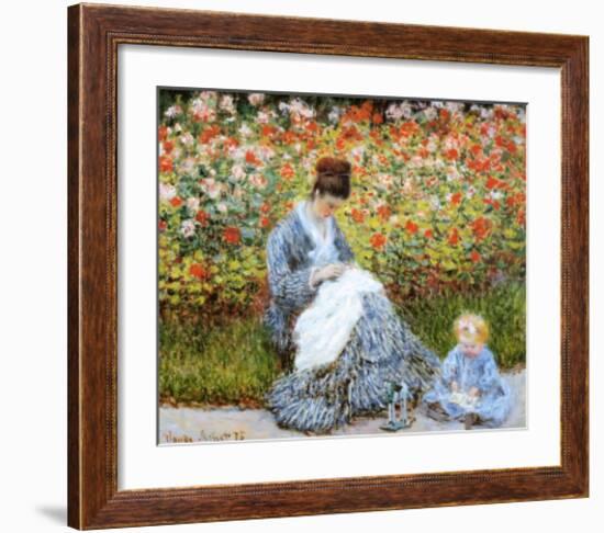 Camille Monet & Child in Artists Garden-Claude Monet-Framed Art Print