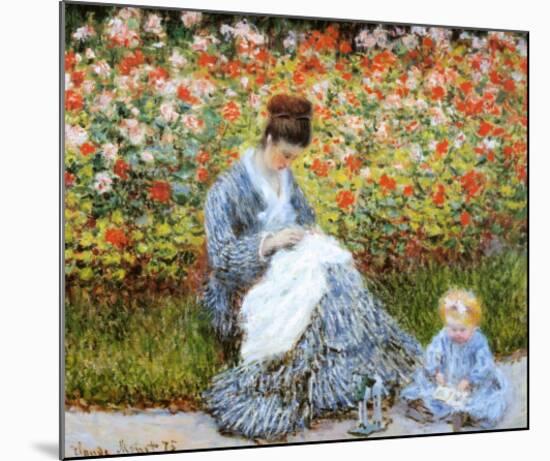 Camille Monet & Child in Artists Garden-Claude Monet-Mounted Art Print