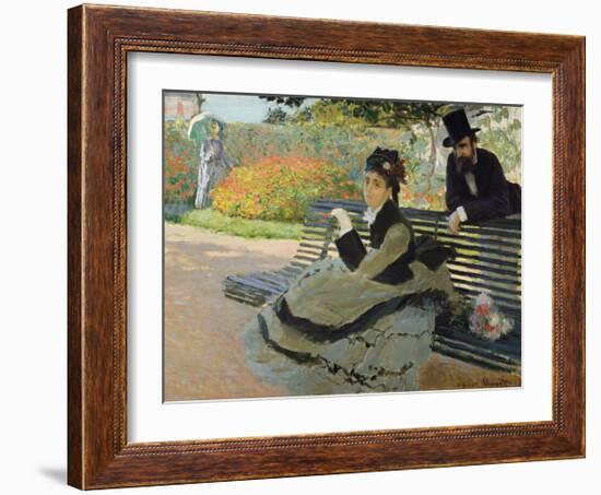 Camille Monet on a Garden Bench, 1873-Claude Monet-Framed Premium Giclee Print