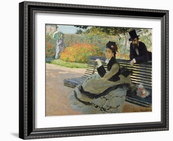 Camille Monet on a Garden Bench, 1873-Claude Monet-Framed Premium Giclee Print