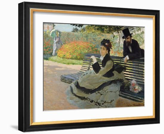 Camille Monet on a Garden Bench, 1873-Claude Monet-Framed Premium Giclee Print