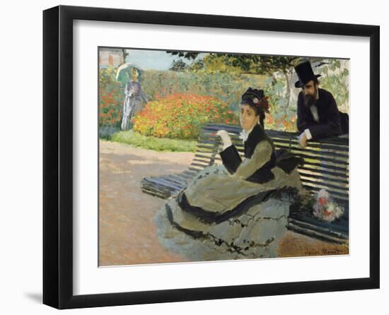 Camille Monet on a Garden Bench, 1873-Claude Monet-Framed Premium Giclee Print