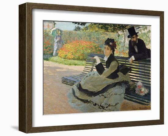 Camille Monet on a Garden Bench, 1873-Claude Monet-Framed Premium Giclee Print