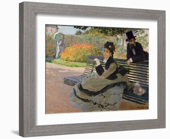 Camille Monet on a Garden Bench, 1873-Claude Monet-Framed Giclee Print