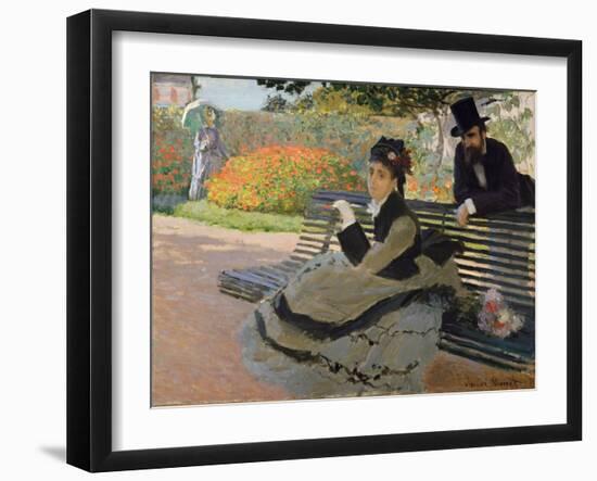 Camille Monet on a Garden Bench, 1873-Claude Monet-Framed Giclee Print