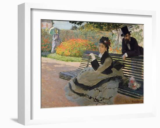 Camille Monet on a Garden Bench, 1873-Claude Monet-Framed Giclee Print