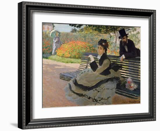 Camille Monet on a Garden Bench, 1873-Claude Monet-Framed Giclee Print