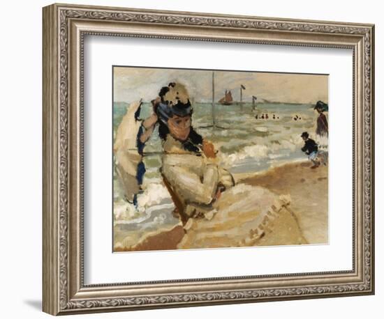 Camille [Monet] on the Beach, Trouville-Claude Monet-Framed Giclee Print