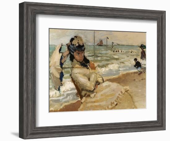 Camille [Monet] on the Beach, Trouville-Claude Monet-Framed Giclee Print