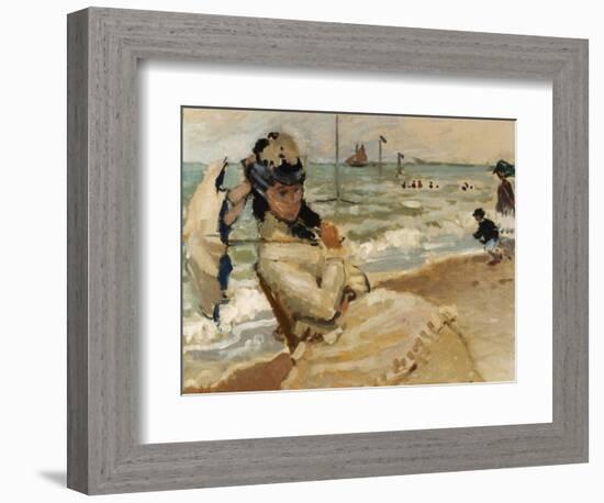 Camille [Monet] on the Beach, Trouville-Claude Monet-Framed Giclee Print