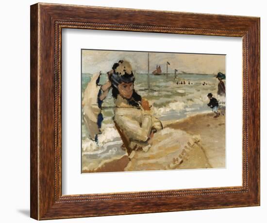 Camille [Monet] on the Beach, Trouville-Claude Monet-Framed Giclee Print