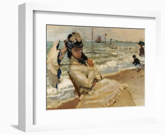 Camille [Monet] on the Beach, Trouville-Claude Monet-Framed Giclee Print