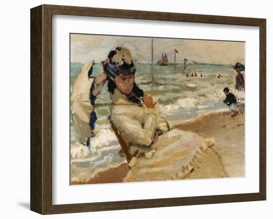 Camille [Monet] on the Beach, Trouville-Claude Monet-Framed Giclee Print