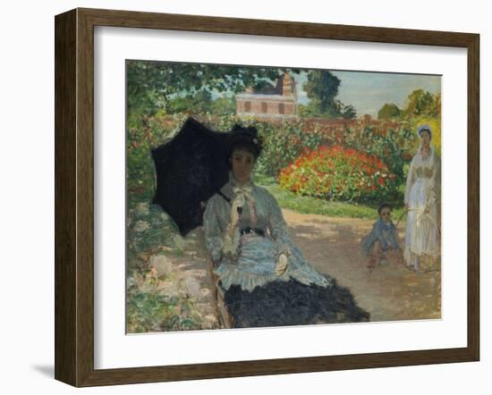 Camille Monet with Son and Nanny in the Garden, 1873-Claude Monet-Framed Giclee Print