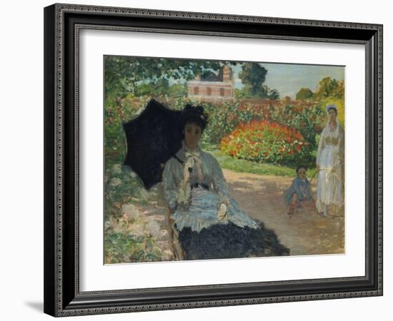 Camille Monet with Son and Nanny in the Garden, 1873-Claude Monet-Framed Giclee Print