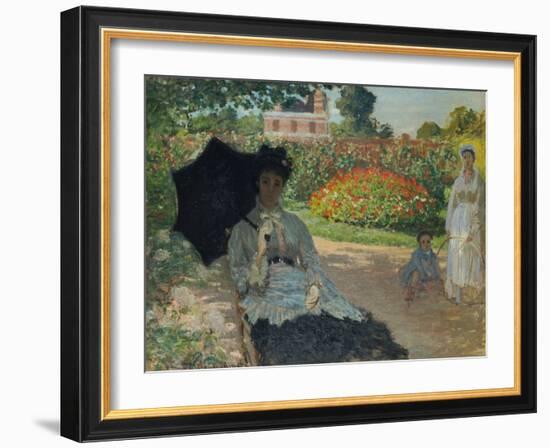 Camille Monet with Son and Nanny in the Garden, 1873-Claude Monet-Framed Giclee Print