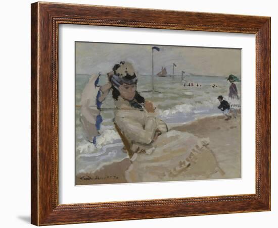 Camille on the Beach in Trouville, 1870-Claude Monet-Framed Giclee Print