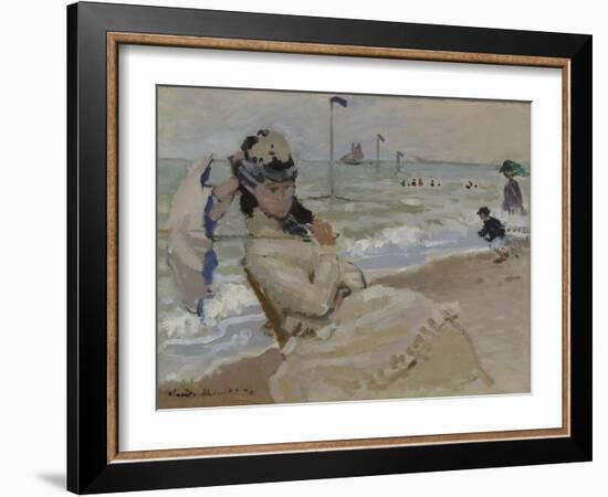 Camille on the Beach in Trouville, 1870-Claude Monet-Framed Giclee Print