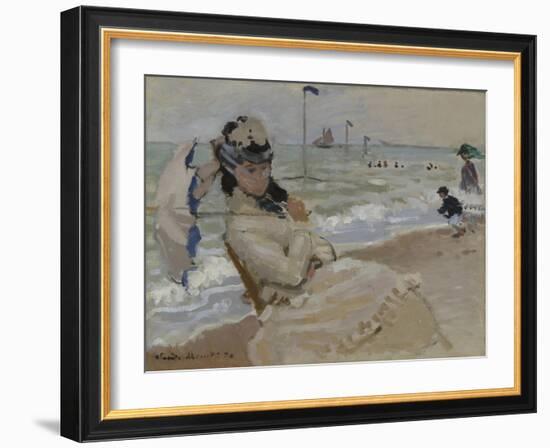 Camille on the Beach in Trouville, 1870-Claude Monet-Framed Giclee Print