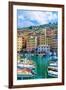 Camogli Town in Liguria, Italy. Scenic Mediterranean Riviera Coast. Historical Old Town Camogli Wit-Simon Dannhauer-Framed Photographic Print