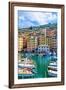 Camogli Town in Liguria, Italy. Scenic Mediterranean Riviera Coast. Historical Old Town Camogli Wit-Simon Dannhauer-Framed Photographic Print