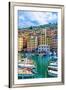 Camogli Town in Liguria, Italy. Scenic Mediterranean Riviera Coast. Historical Old Town Camogli Wit-Simon Dannhauer-Framed Photographic Print