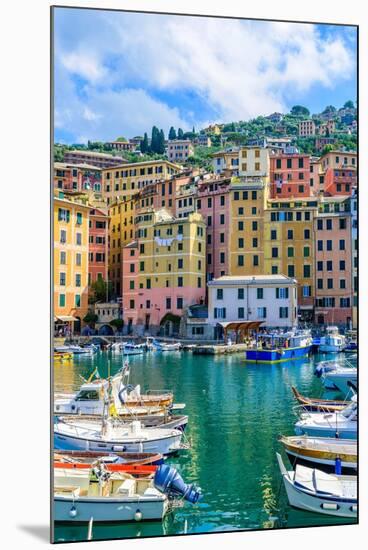 Camogli Town in Liguria, Italy. Scenic Mediterranean Riviera Coast. Historical Old Town Camogli Wit-Simon Dannhauer-Mounted Photographic Print