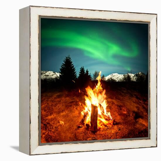 Camp Fire Watching Northern Lights-Solarseven-Framed Premier Image Canvas