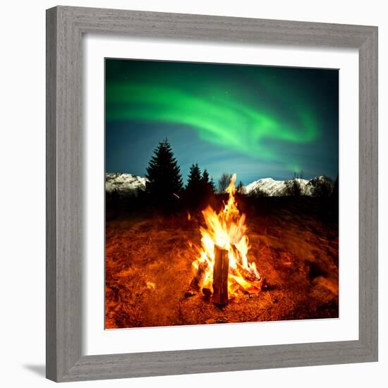 Camp Fire Watching Northern Lights-Solarseven-Framed Photographic Print