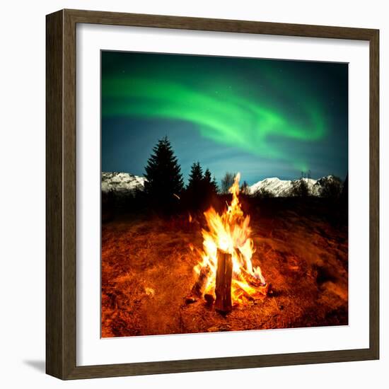 Camp Fire Watching Northern Lights-Solarseven-Framed Photographic Print