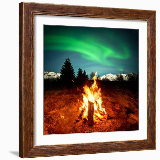 Camp Fire Watching Northern Lights-Solarseven-Framed Photographic Print