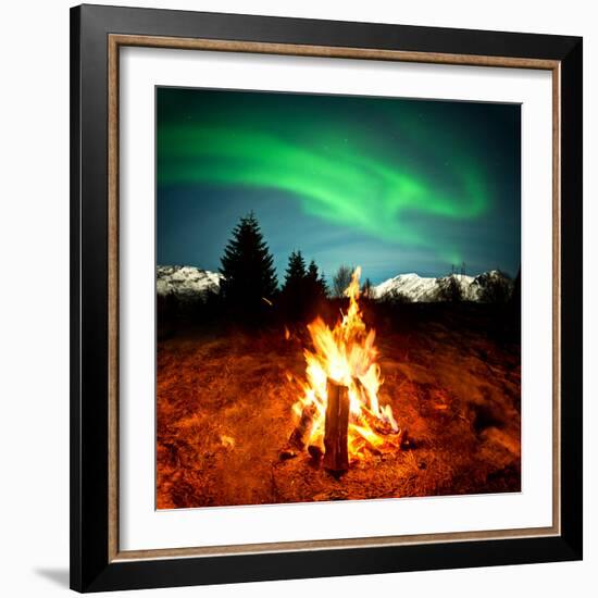 Camp Fire Watching Northern Lights-Solarseven-Framed Photographic Print