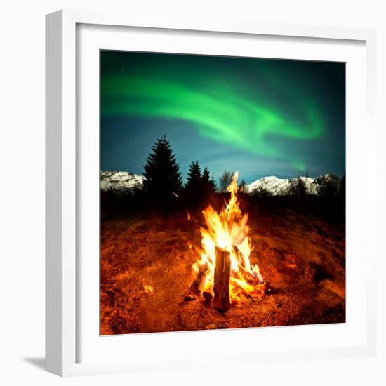 Camp Fire Watching Northern Lights-Solarseven-Framed Photographic Print